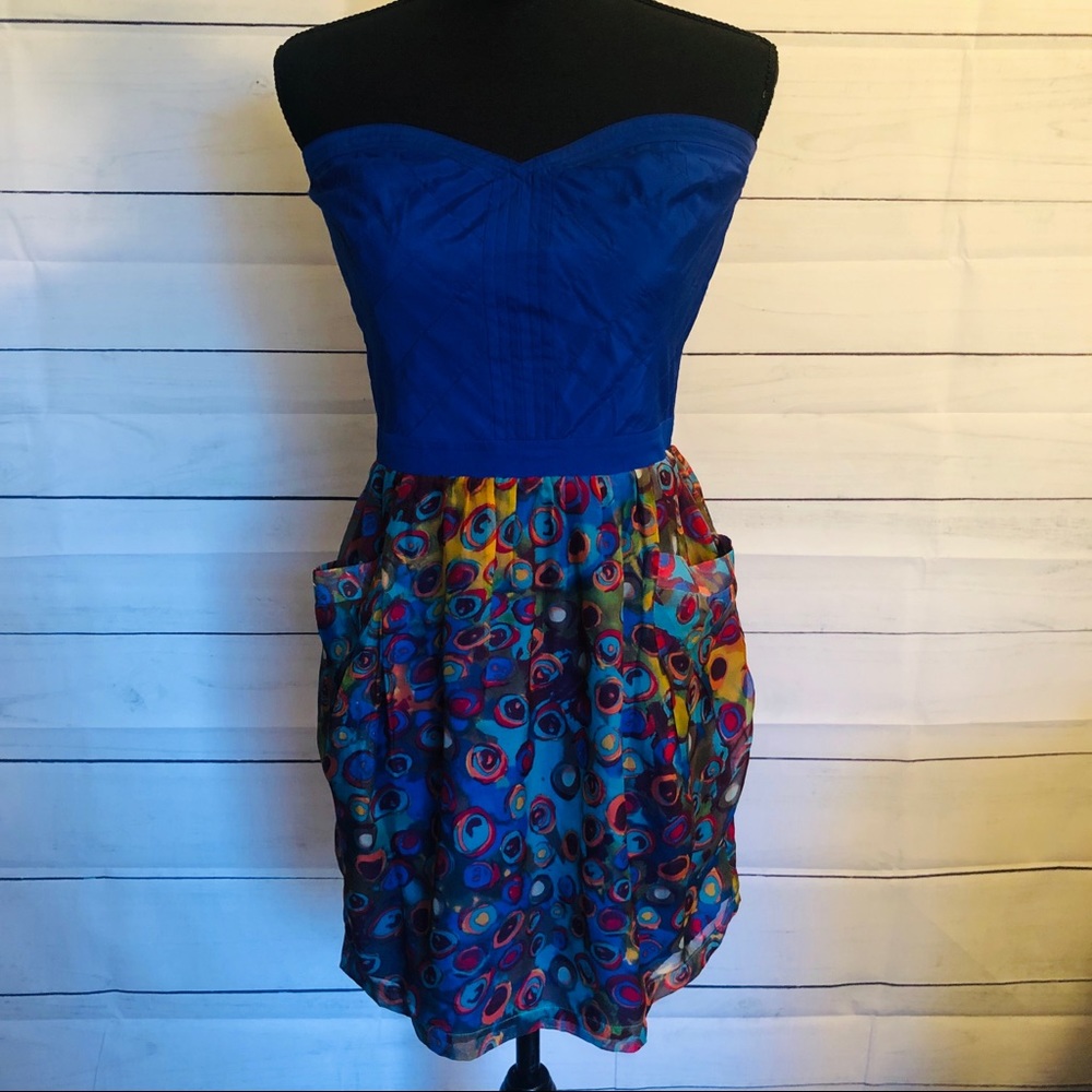 Sugarlips Strapless Blue Multi Color Dress Large
